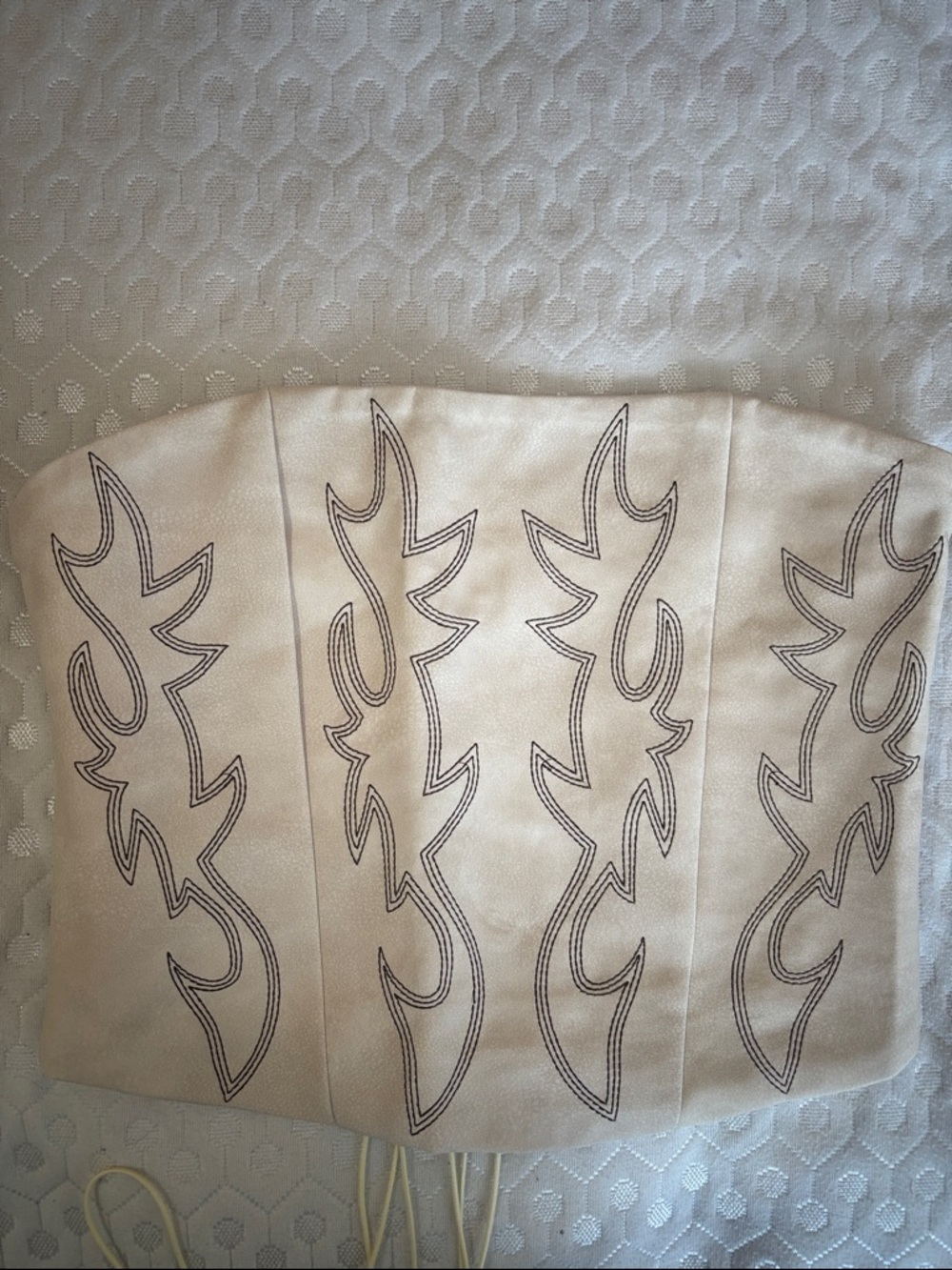 Cream Embroidered Strapless Crop Top